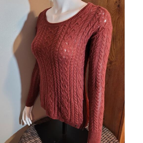 American Eagle AEO Terracotta Orange Cable Knit Sweater Sz XS Side Zipper Unique - Picture 12 of 13